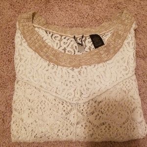 Short sleeve open knit sweater